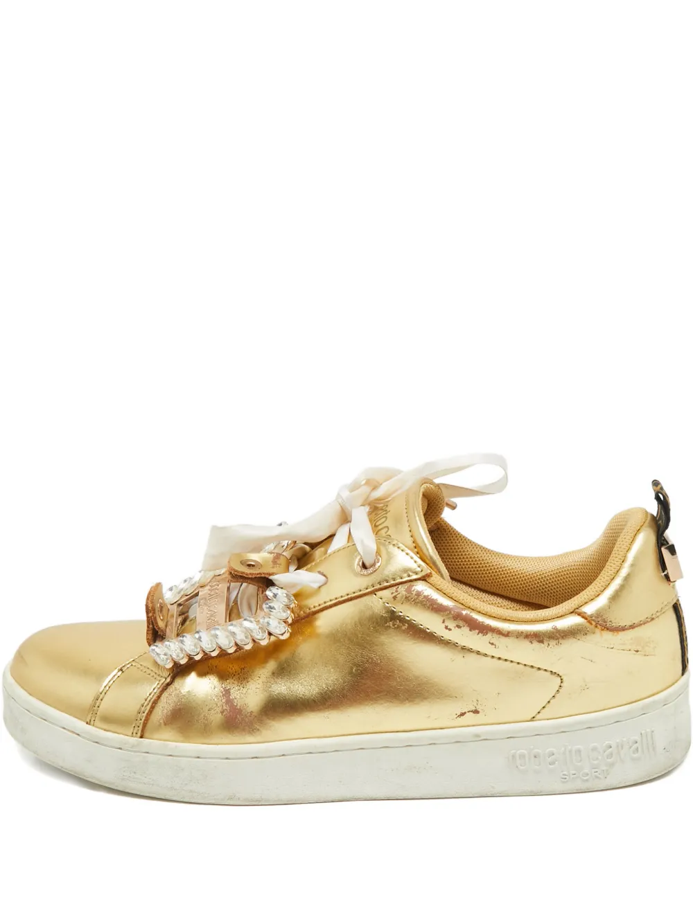 Roberto Cavalli crystal-embellished leather sneakers - Oro
