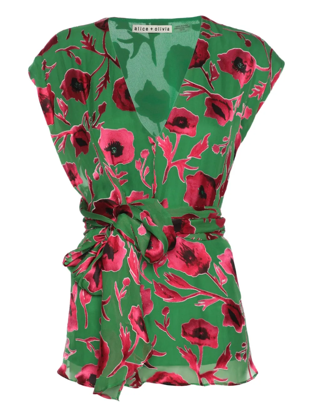 alice + olivia Gewickeltes Oberteil mit Mohn-Print - Grün
