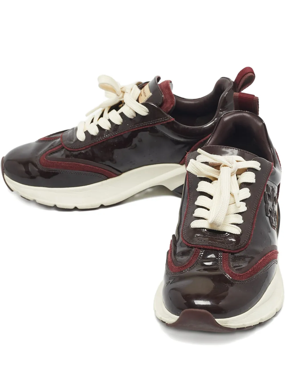 Tory Burch patent-leather low-top sneakers - Marrone