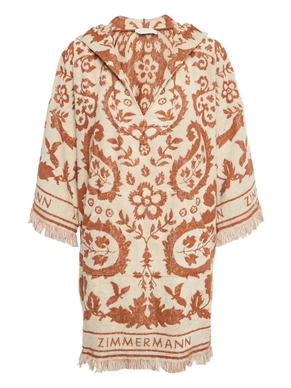 Pre-owned Zimmermann Wylie Hooded Print Dress In Neutral