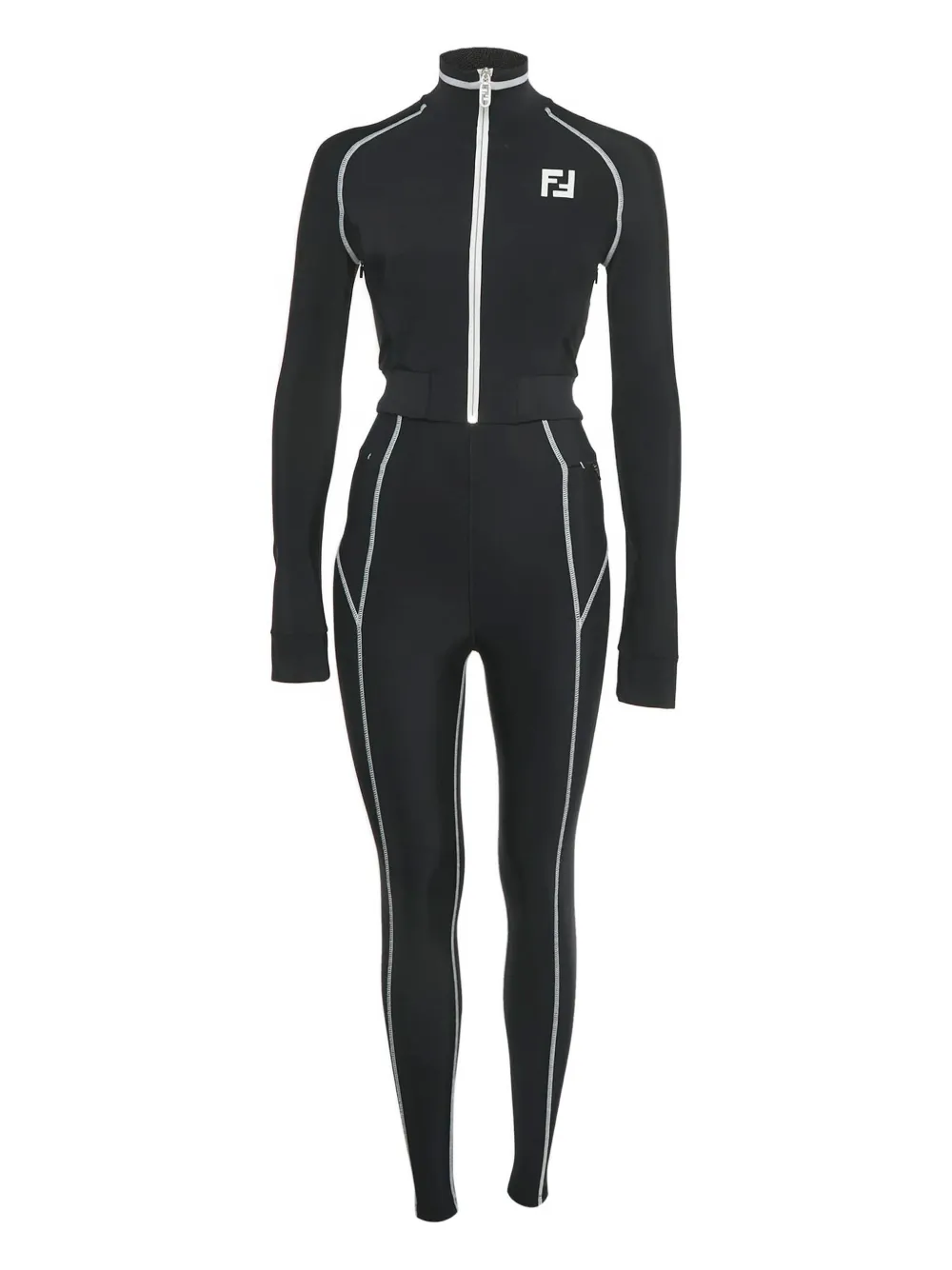 Pre-owned Fendi Zucca-print Zip-up Suit In Black