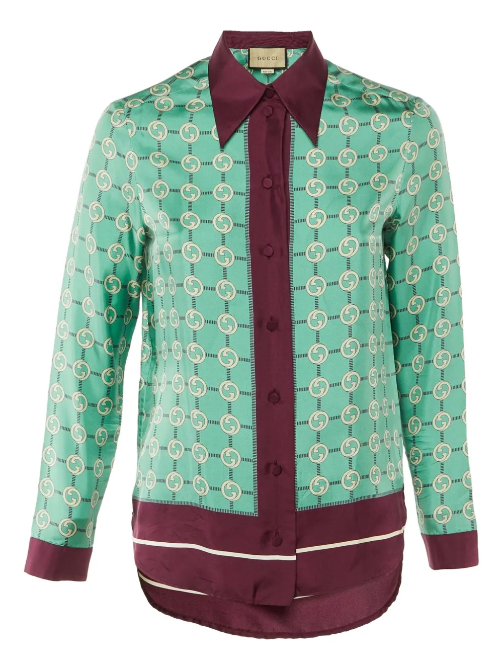 Pre-owned Gucci Interlocking G-motif Silk Shirt In Green
