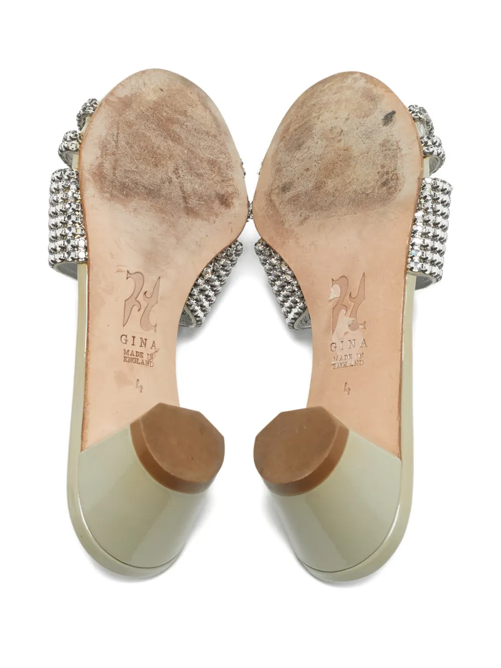 Pre-owned Gina Embellished Sandals In Neutral