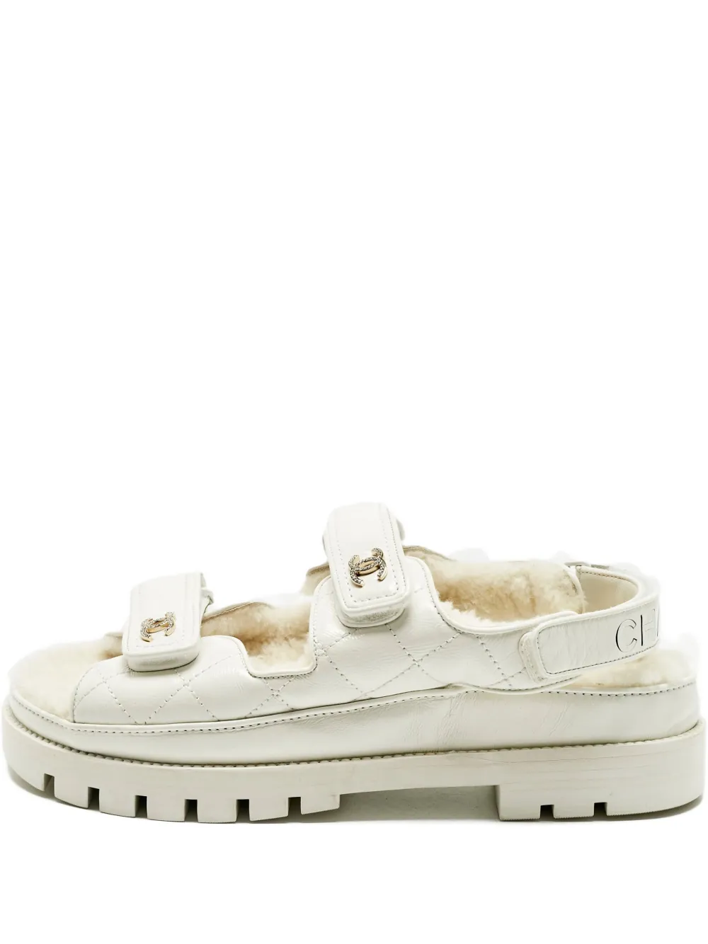 CHANEL Pre-Owned Dad shearling leather sandals - Bianco