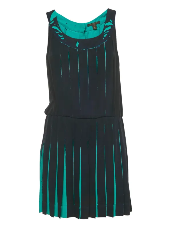 Louis Vuitton Pre-Owned Pleated Silk Mini Dress | Green | FARFETCH AE