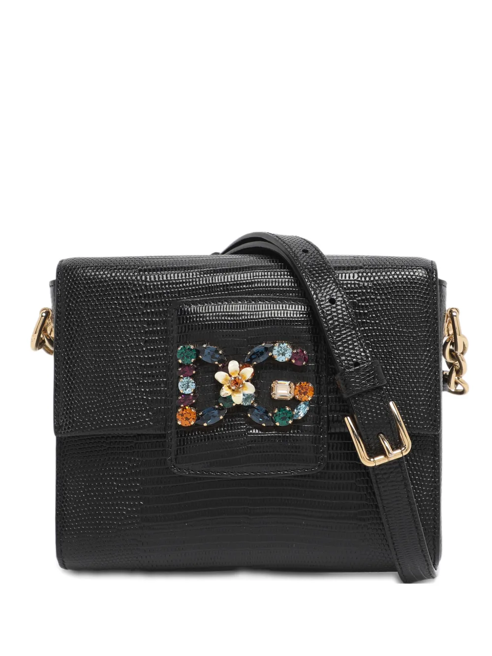 Dolce & Gabbana Pre-Owned Borsa a spalla con decorazione DG Millennials in pelle effetto lucertola - Nero