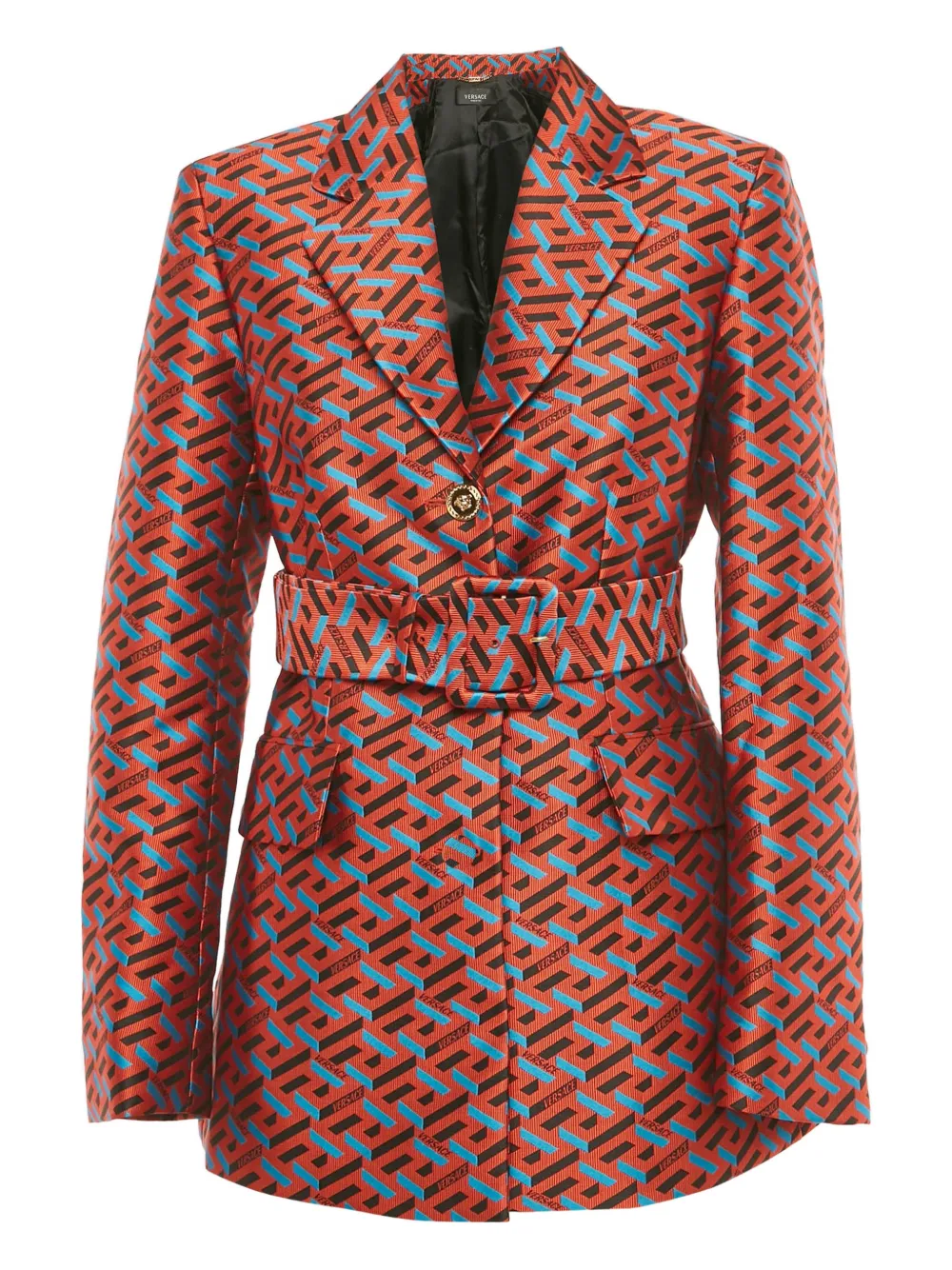 Versace Pre-Owned La Greca-jacquard belt-detail jacket - Arancione