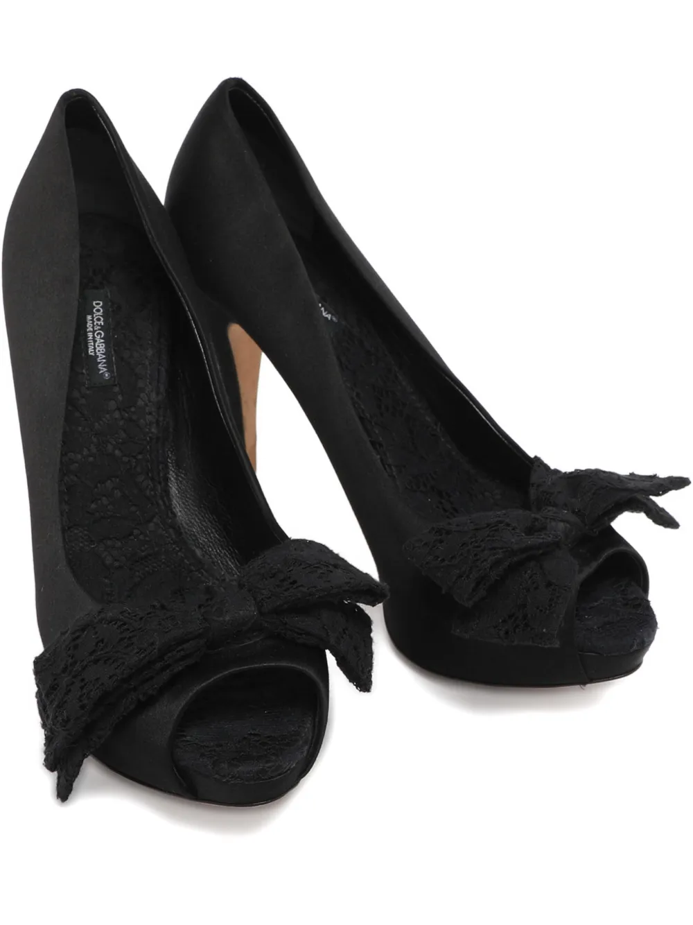 Pre-owned Dolce & Gabbana Platform Lace Bow-embellishment Pumps In Black