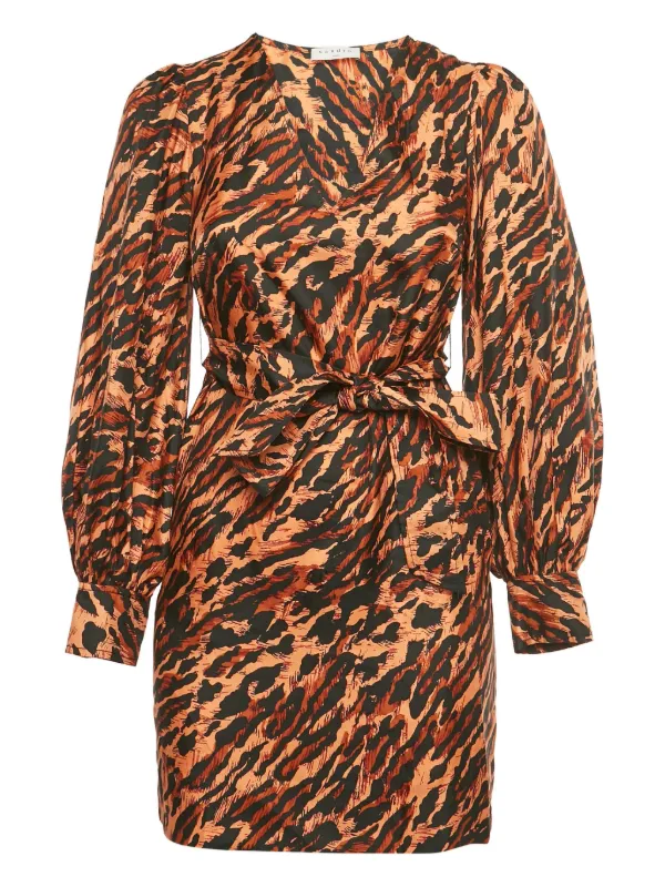 knee length dresses for ladies Sandro High Neck Mini Dress Utopique Multicolor Printed Silk Twill Siz   Celebrity Owned