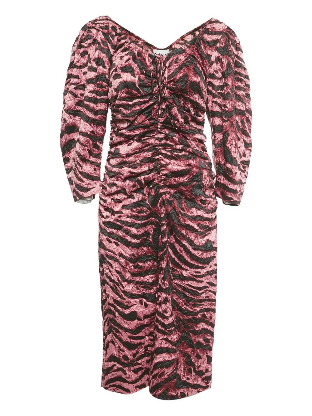 GANNI zebra-print ruched dress - Rosa