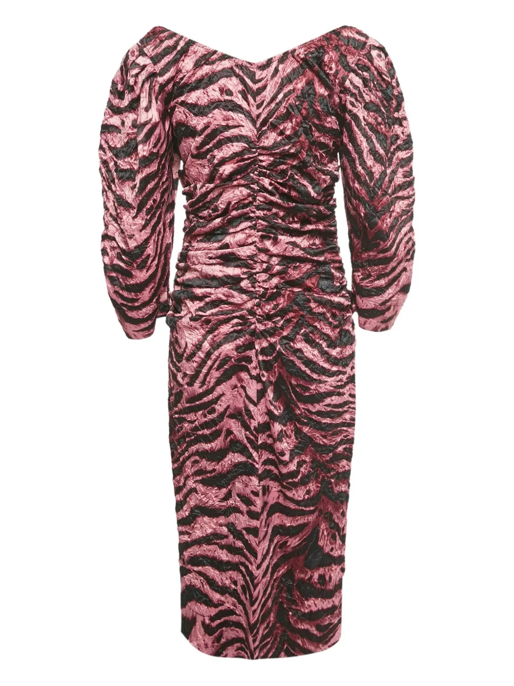 GANNI zebra-print ruched dress - Roze