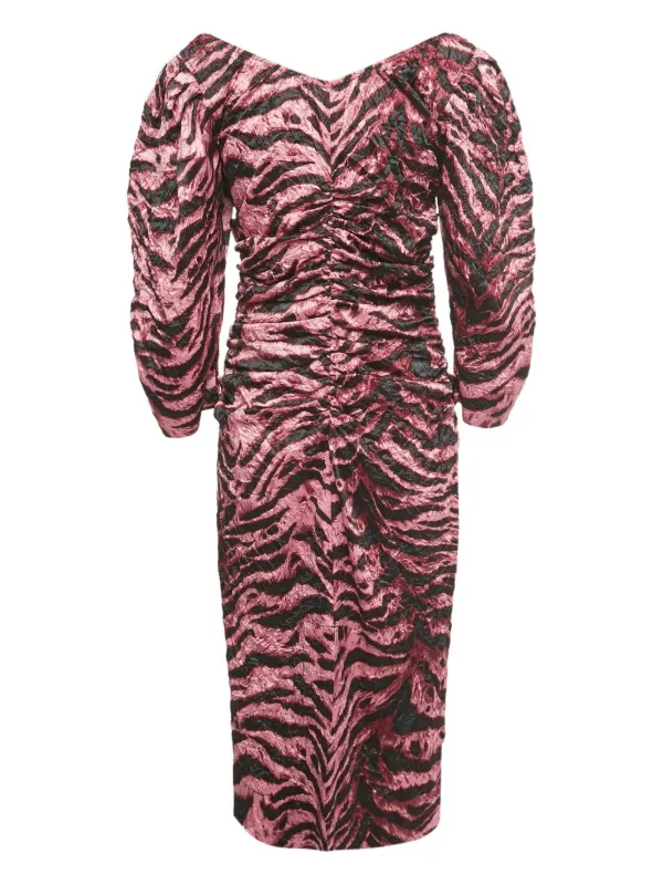 Ganni Zebra-print Ruched Dress - Pink Ganni Zebra-print Ruched Dress - Pink