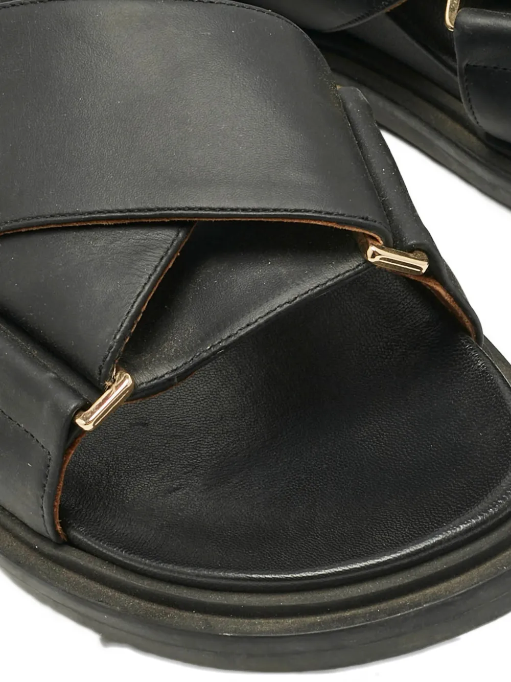 Pre-owned Marni Fussbett Leather Flat Sandals In Black