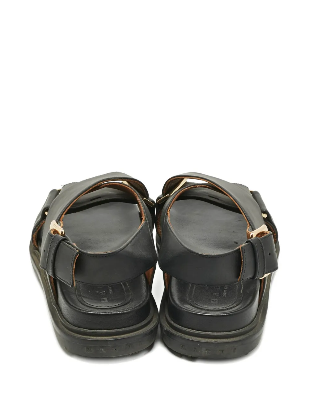 Pre-owned Marni Fussbett Leather Flat Sandals In Black