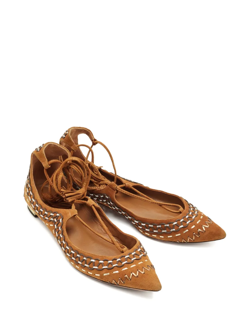 Aquazzura suede ankle-wrap ballet flats sandals - Bruin