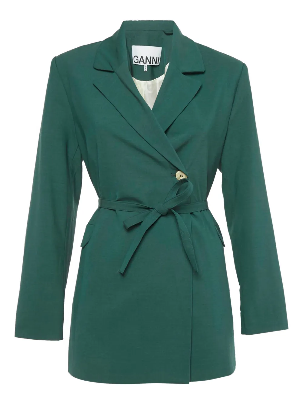 GANNI V-neck flap-pockets belted jacket - Verde