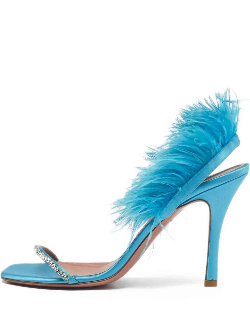 Amina Muaddi Adwoa feather satin slingback sandals - Blau