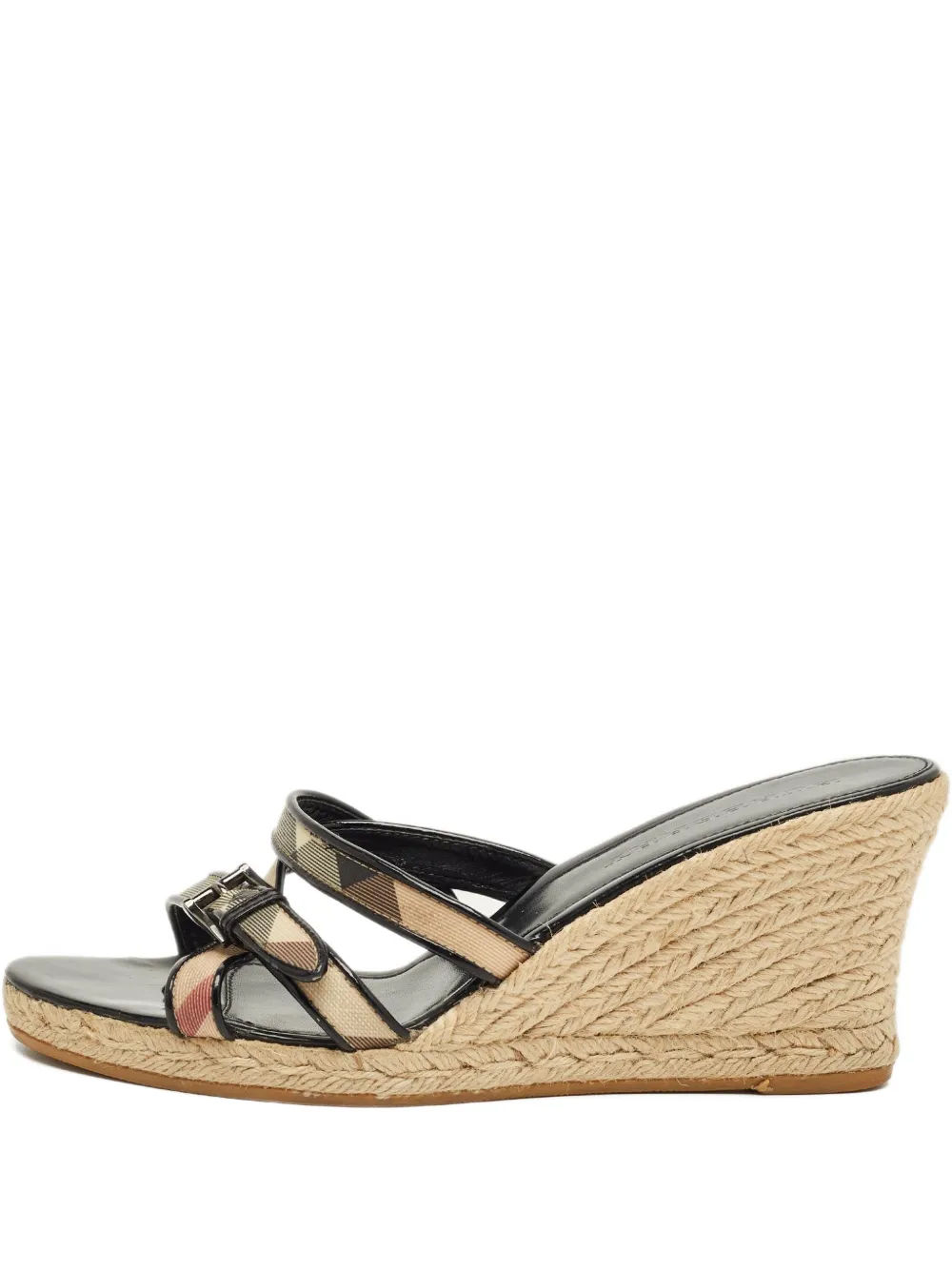Pre-owned Burberry Canvas Check Wedge Sandals In Black