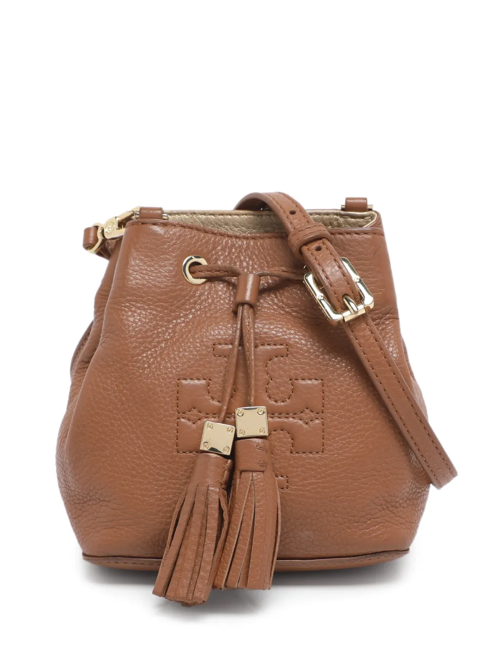 Pre-owned Tory Burch Drawstring Tassel Bucket Bag In Brown
