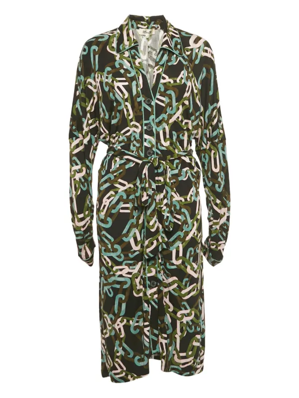 chain print midi dress DVF Diane Von Furstenberg Chain Print Belted Midi Dress | Black