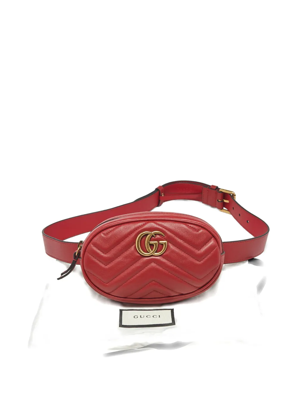 Pre-owned Gucci Gg Marmon Leather Belt Bag In Red