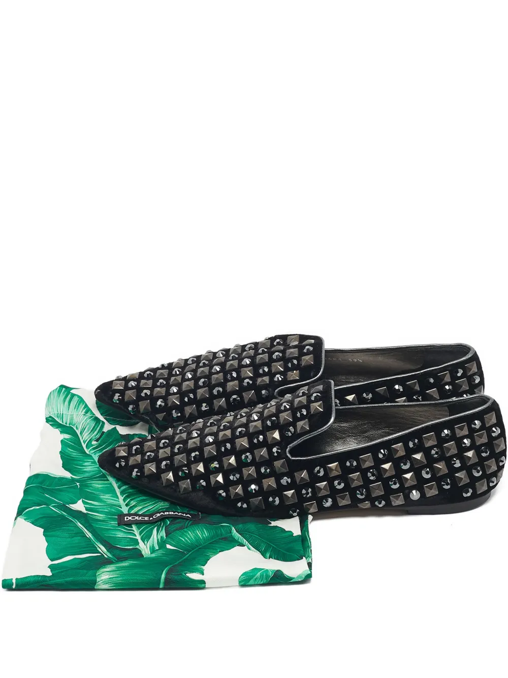 Pre-owned Dolce & Gabbana Crystal-embellished Velvet Slippers In Black