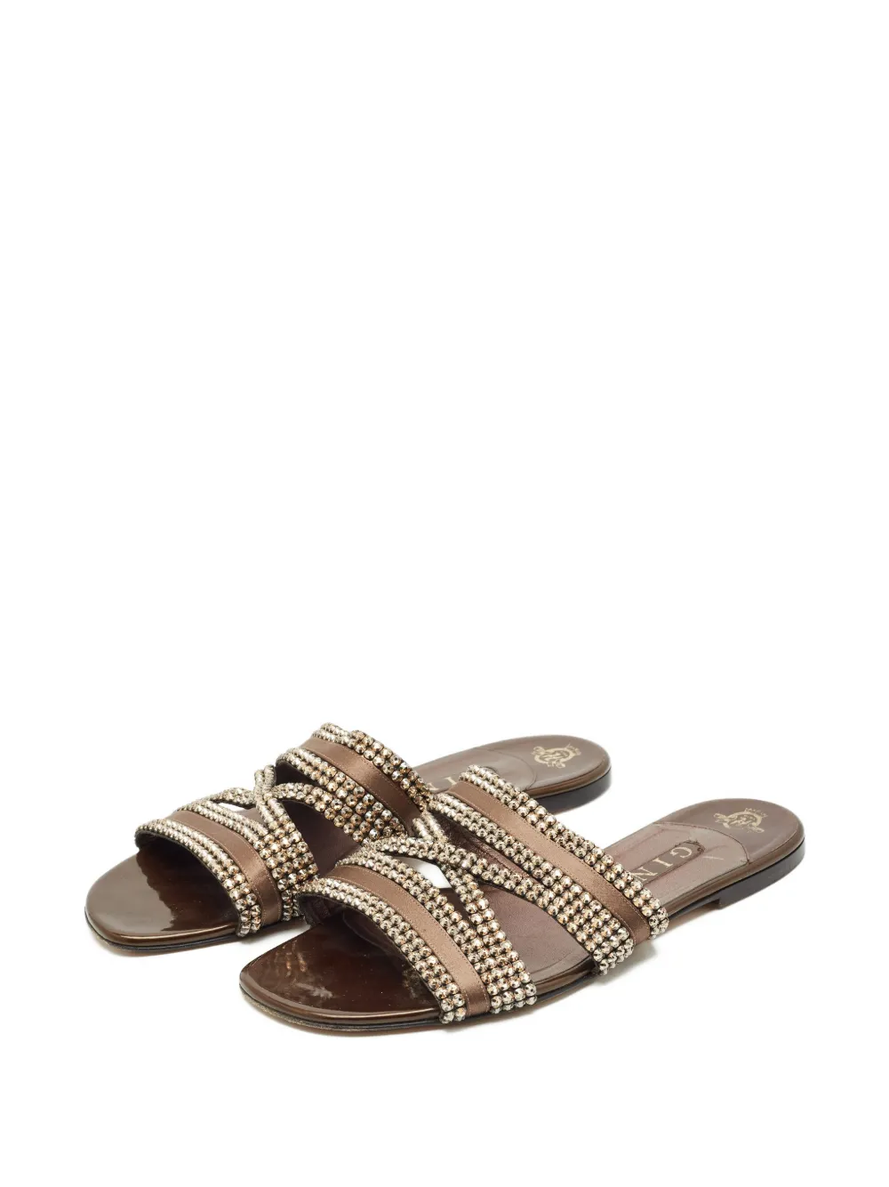 Gina crystal-embellished leather flat sandals - Bruin