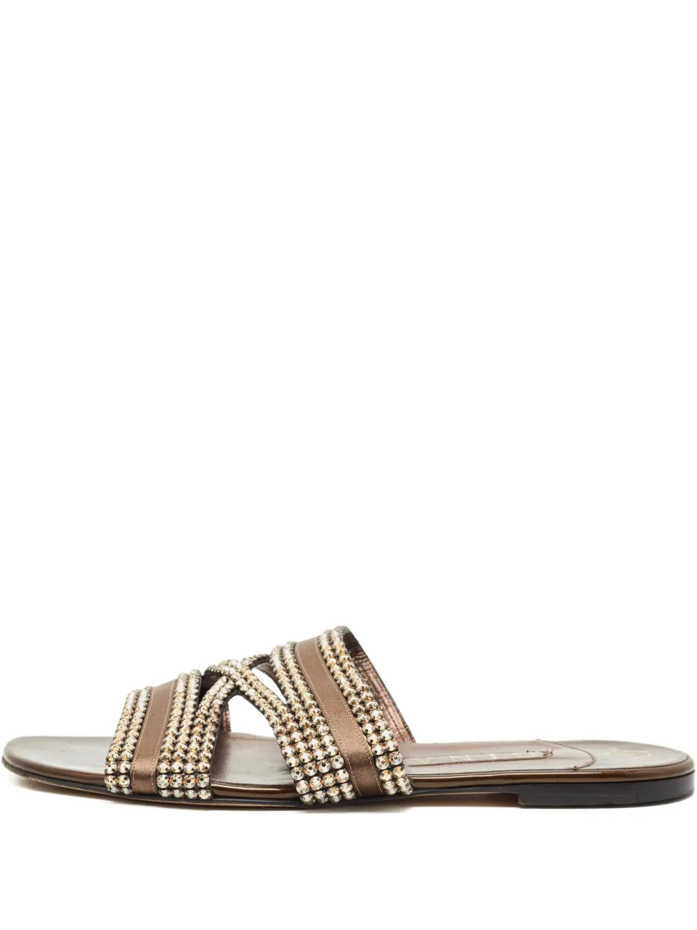 Gina crystal-embellished leather flat sandals - Marrone