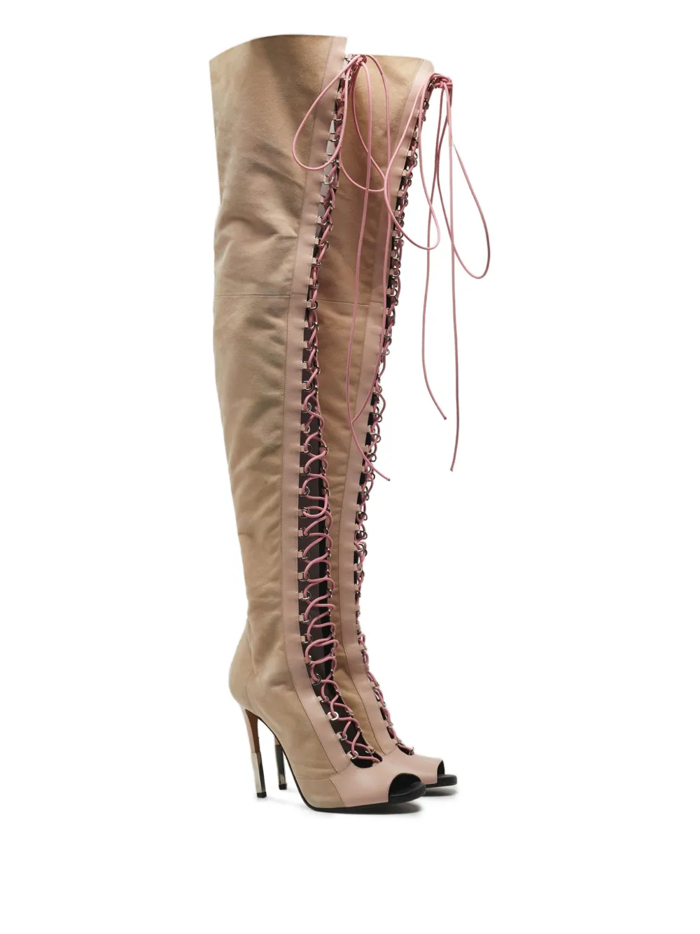 Balmain Pre-Owned over-the-knee leather boots - Roze