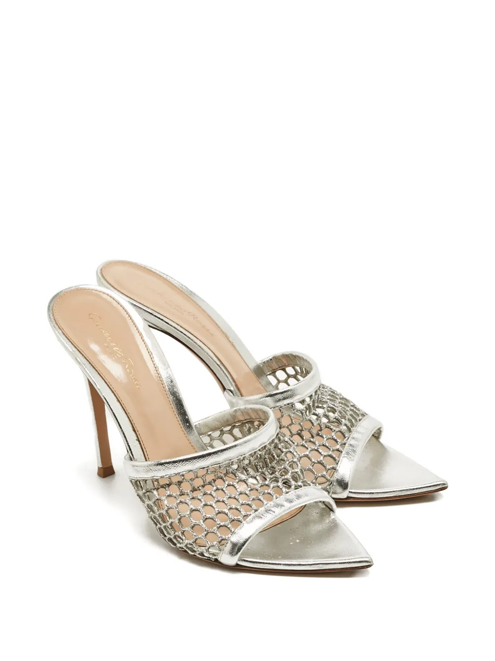 Gianvito Rossi Alisia mesh leather sandals 11 cm - Zilver