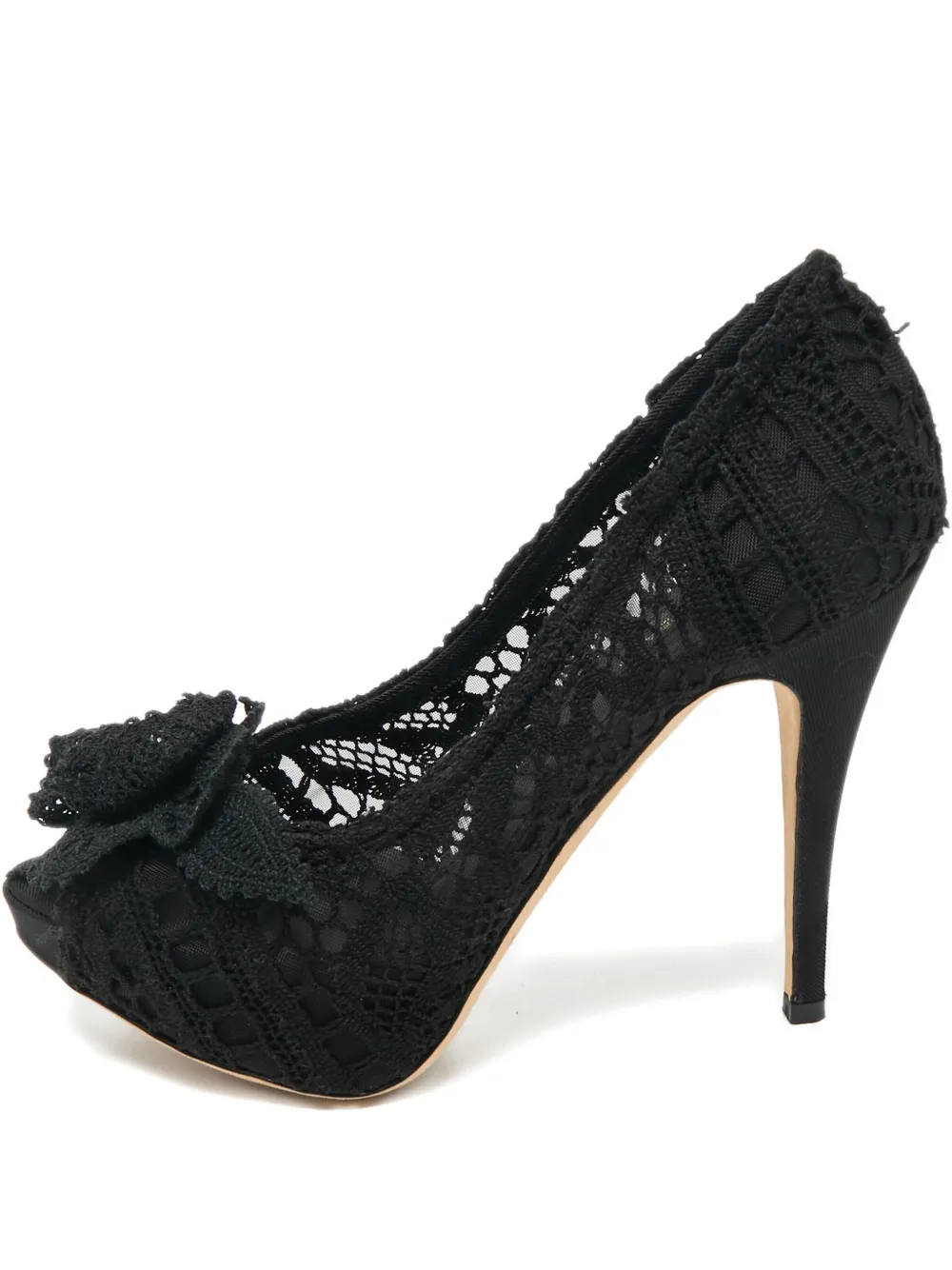 Pre-owned Dolce & Gabbana Lace Peep-toe Pumps In Black