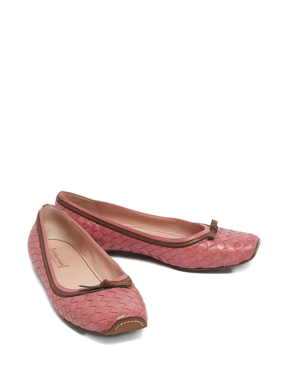 Bottega Veneta Pre-Owned Intrecciato-leather bow ballet flats - Roze