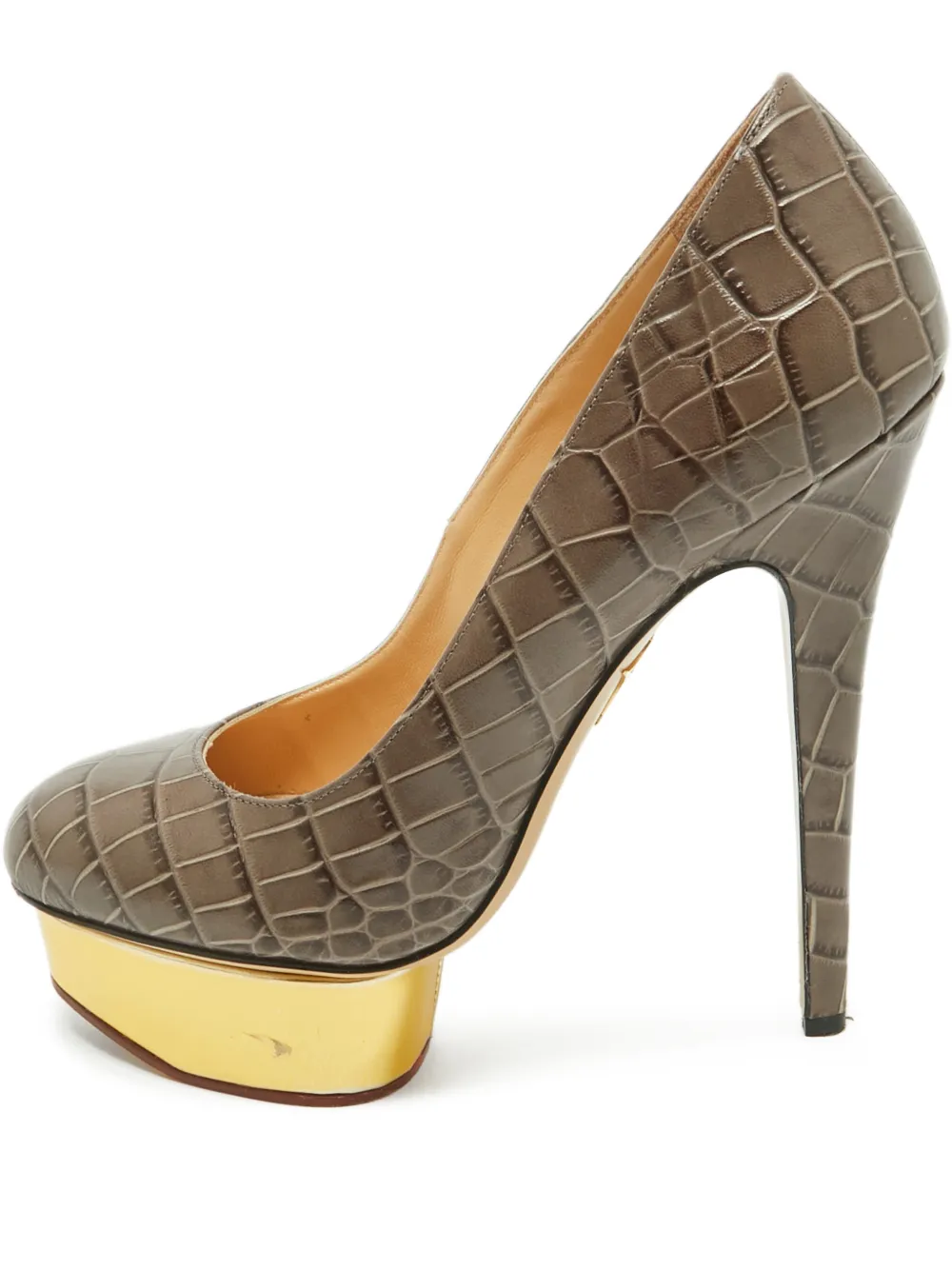 Charlotte Olympia Dolly croc-embossed platform pumps - Braun