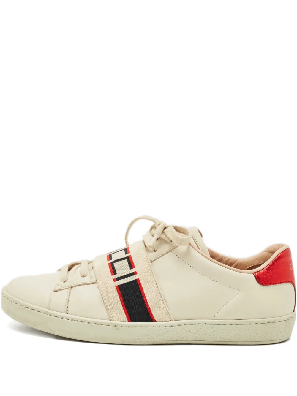 Pre-owned Gucci Ace Logo-detail Leather Sneakers In Neutral