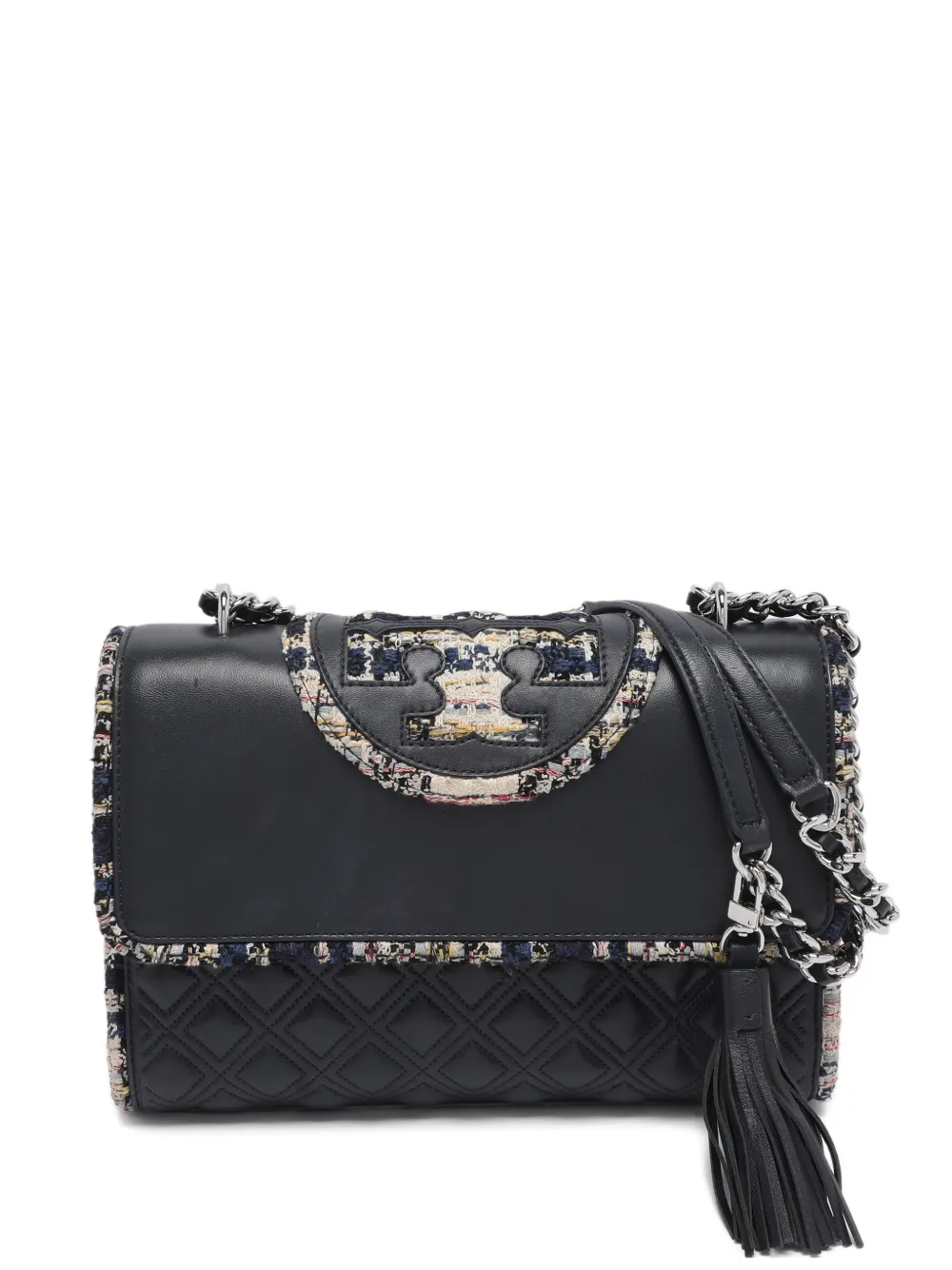 Pre-owned Tory Burch Fleming Leather-quilted Shoulder Bag In Blue