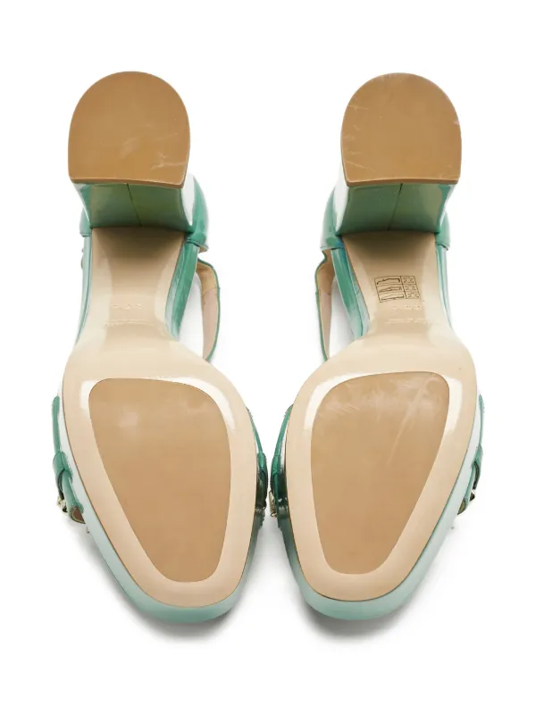 Miu Miu Pre-Owned ビジュー プラットフォームサンダル | グリーン 