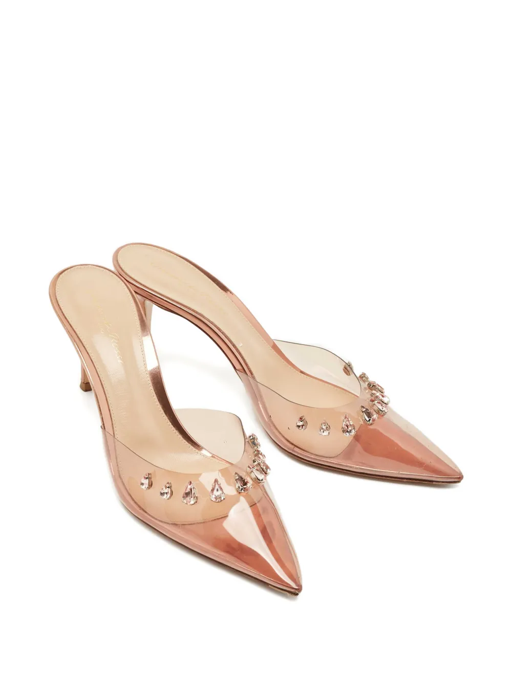 Gianvito Rossi Plexi crystal-embellished heeled mules - Beige