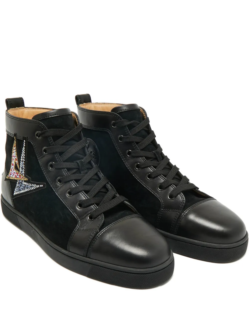Pre-owned Christian Louboutin Lou Oui Embellished Logo Sneakers In Black