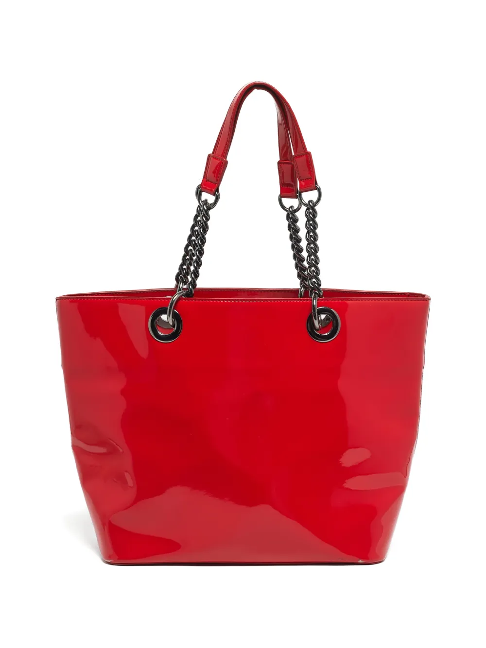 Pre-owned Dkny Chain Leather Tote Bag In Red