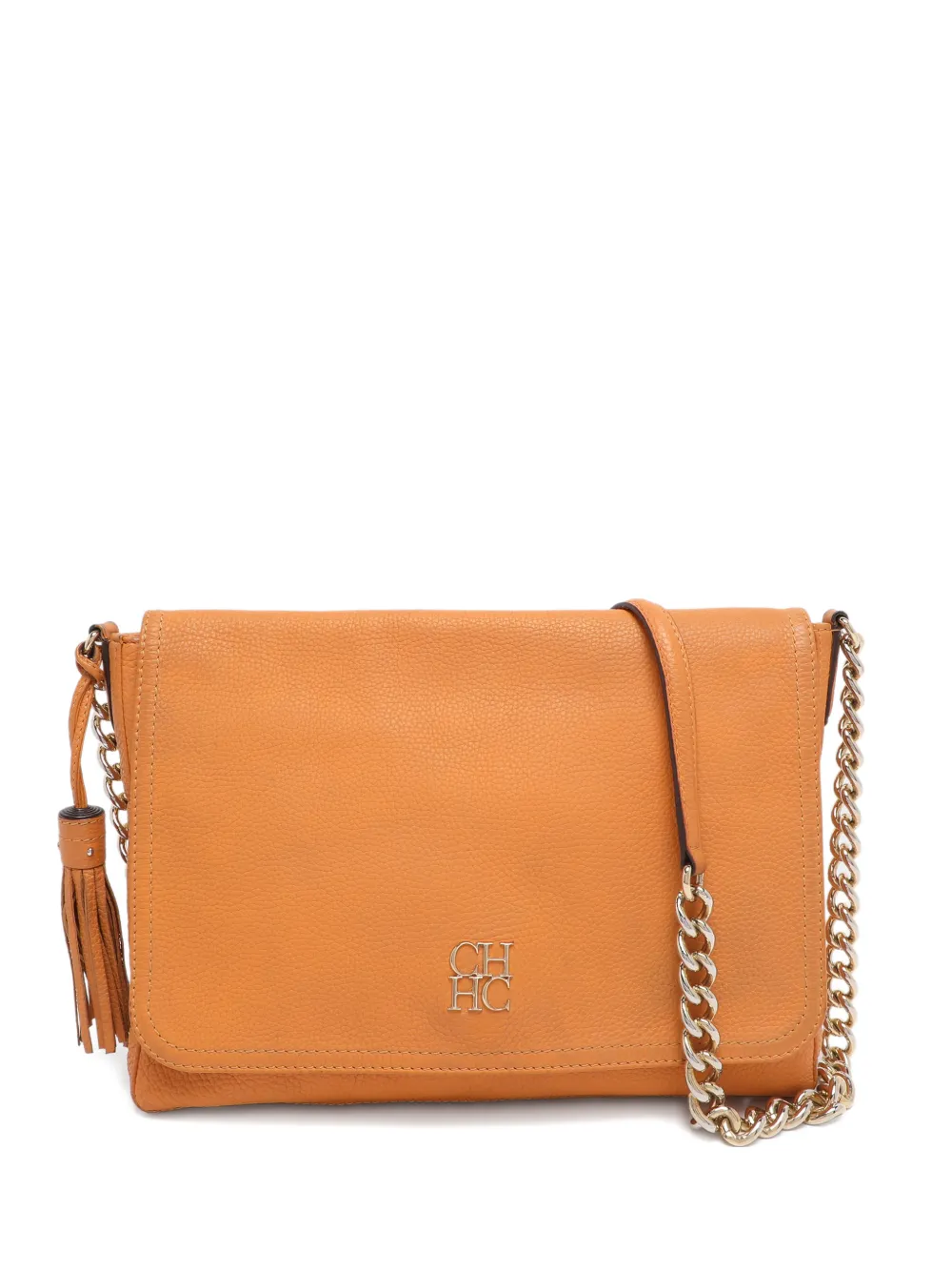 Pre-owned Carolina Herrera Vintage Tassel-detail Leather Shoulder Bag In Orange