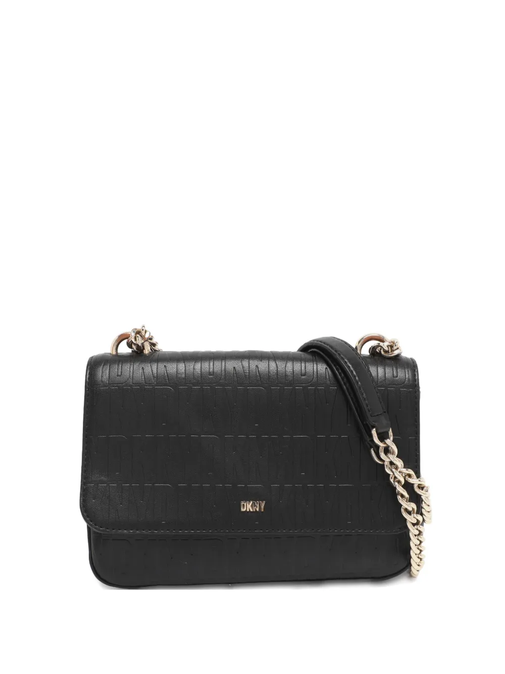 Pre-owned Dkny Vintage Leather Chain Shoulder Bag In Black