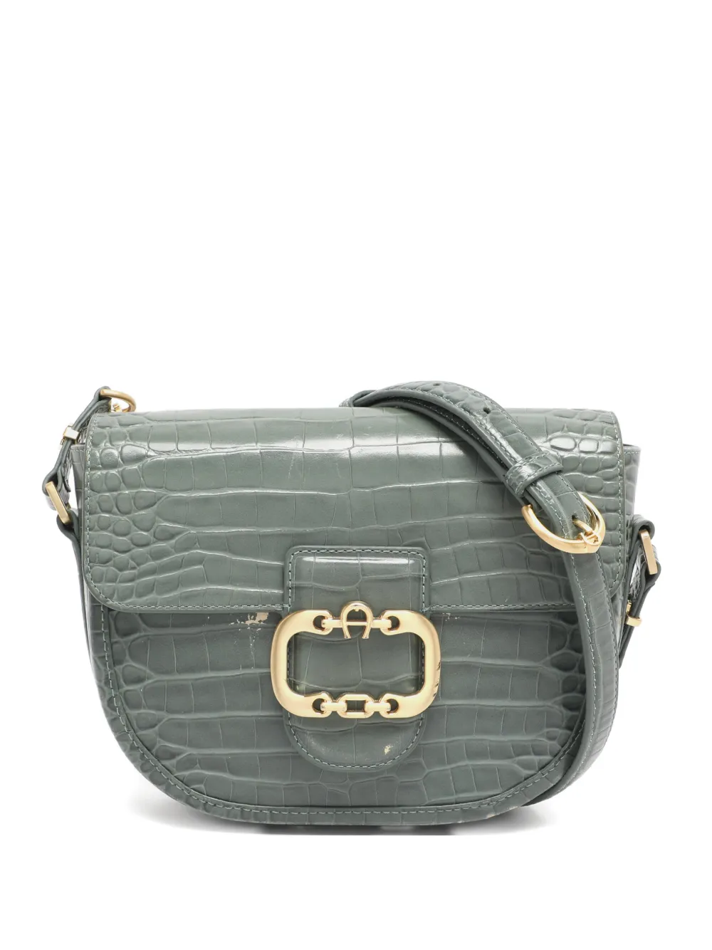 Pre-owned Aigner Vintage Celia Embossed Leather Bag In Green