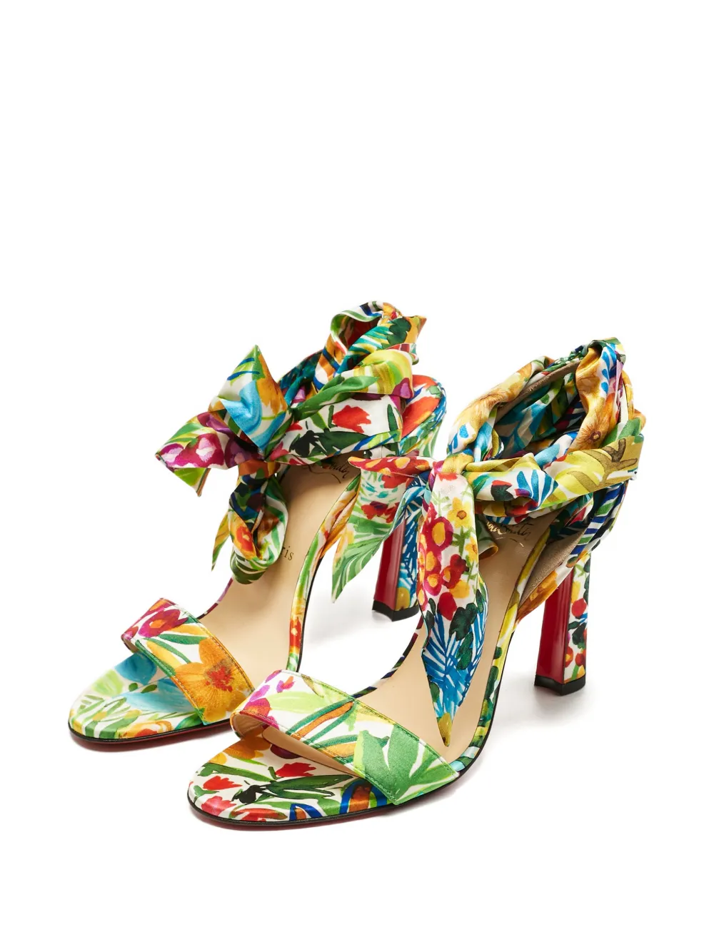 Christian Louboutin Pre-Owned Miss Z floral-print ankle-tie sandals - Groen