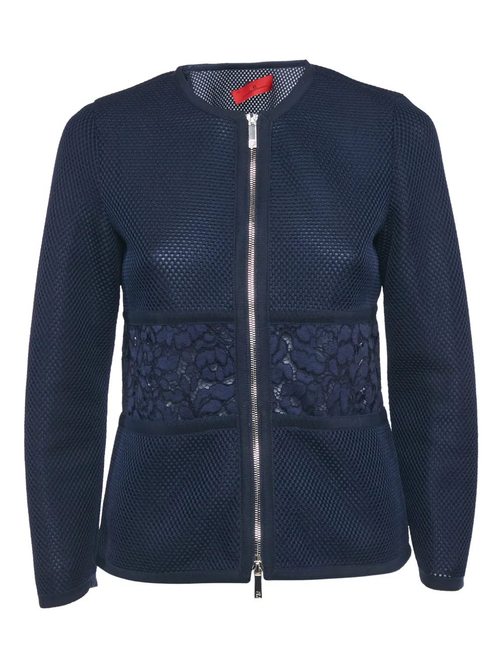 Pre-owned Carolina Herrera Lace-panelled Mesh Jacket In Blue