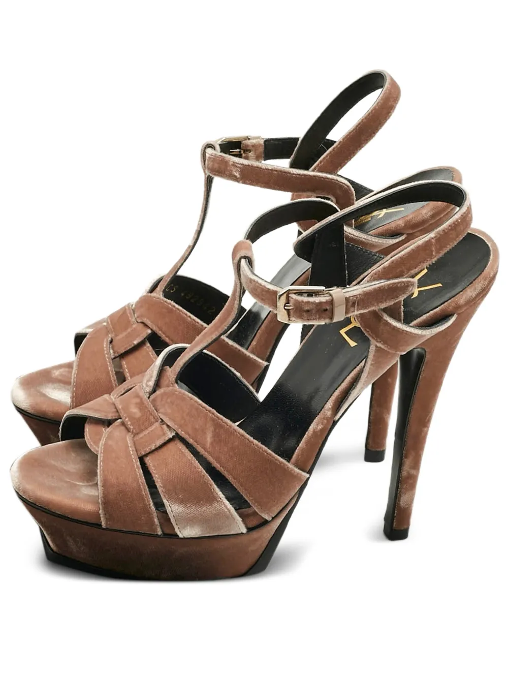 Saint Laurent Pre-Owned velvet ankle strap sandals - Braun