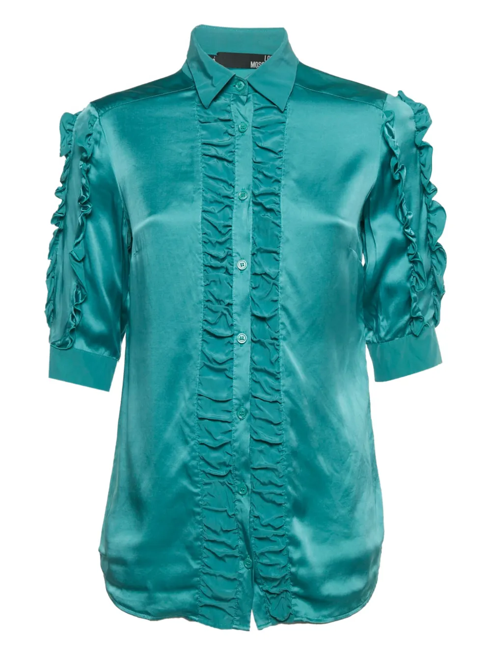 Love Moschino ruffled silk shirt - Blu