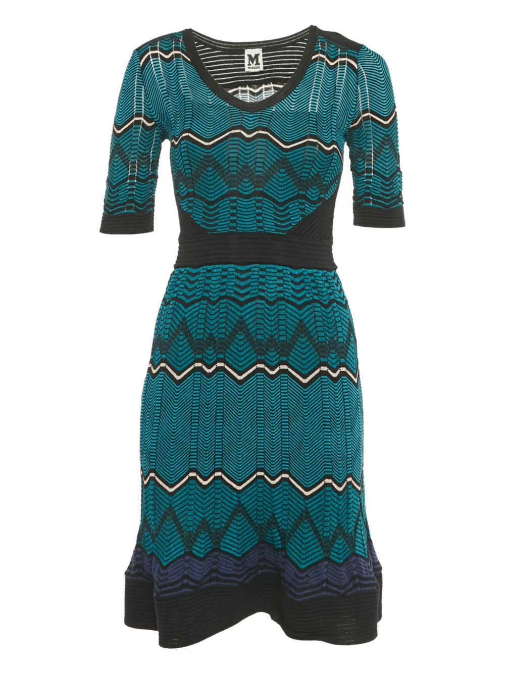 Pre-owned Missoni Patterned-knit Mini Dress In Blue