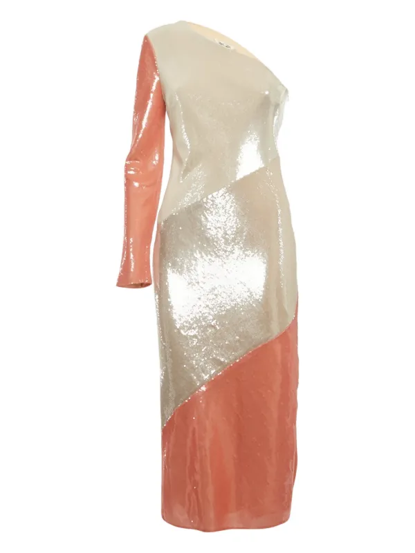 DVF Diane Von Furstenberg Sequin Asymmetric one-shoulder Midi Dress | Neutrals