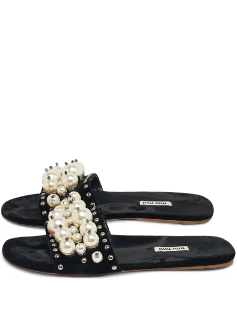 Miu Miu Pre-Owned pearl-embellished velvet sandals