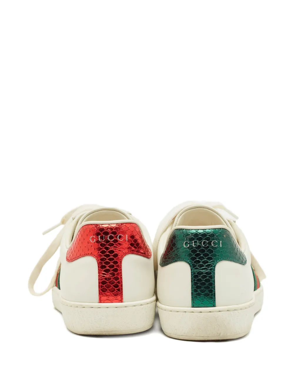 Gucci Pre-Owned snakeskin-embossed lace-up sneakers - Wit